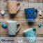 Ceramic stoneware 12oz v shape mug with handpainted grids design