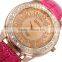 Women's Fashion Rhinestone Rose Gold Crystal Pink Leather Bracelet Quartz Watch