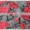 High quality fashion design red rose lace fabric embroidery for garment