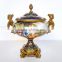 Hand painted European Style Porcelain compote/Planter, Character Design Decorative Ceramic Fruit Bowl With Bronze Base