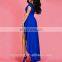 wholesale fashion womens plus size taffeta fabric cap sleeve blue maxi long party dress with floor length
