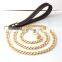 New Golden Stainless Steel Leather Rope Pet Leash Training Dog