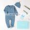 Hot Sale Double Zipper Organic Cotton Long Sleeve Romper Hat Set