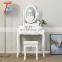 modern white wooden dressing table with mirror and stool