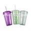 High Quality Acrylic Double Wall Plastic Boba Bubble Tea Cups PP Smoothie Juice Cups with Lids