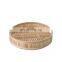 Round Natural Bamboo Tray With Handle, Straw Serving Tray, Woven Tray With Handle Wholesale