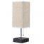 Modern Simple Bedroom Cloth Table Lamp Double USB Port 3-hole AC Socket Nightstand Lamp