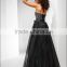 (MY2615) MARRY YOU Off-shoulder Beaded Floor-Length Transparent Skirt Black Evening Dress