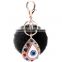 8 Colors 8cm Rabbit Fur Ball Keyrings Key Chain Rhinestone Crystal Keychain Women Fur BlueEye Pom Pom Keychain