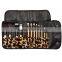 12Pcs Portable Cost-efficient Makeup Brush Kit Cosmetic Brush Set with Brown Leopard Folding Case