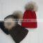 knit hat winter hat with raccoo fur balls beanie hat winter cap with raccoon fur balls