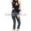 Best selling hot black romper cropped trousers open bust sexy leather catwoman costume
