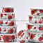 Flower Decal Printing Enamel Storage Food Container Set With Plastic Lids