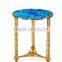 Gilded Bronze Tea Table with Ocean Wave Patterned Tops, Unique Design Glass Enamel Brass Round Shaped Side Table
