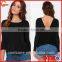 2015 Fashion Lady Long Sleeve Twist Back High Neck Backless Blouse
