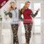 New wholesale cvc women fancy printing pajama with hood custom front pocket design winter pajamas set for lady