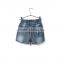 China apparel factory elastic ribbon waistband kids printed shorts jeans with hole