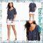 Hot Styles High Quality Ladies Blue White Stripe Knit Open O Neck T-Shirts Adult's Tops