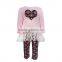 2017 Yawoo new designs girls gray cotton embroidery top match icing leggings fall boutique outfits