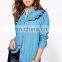 High Fashion 2017 Ruffle Detail Denim Shirt Women
