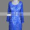Cheap Royal Blue Scoop Neckline Knee Length Short Lace Pattern Evening Dress Long Sleeve