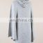 Classical Gray Jersey long sleeve Solid Ladies Hood Poncho