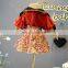 Summer new children's clothing girls suit fashion Korean lace hollow top and floral short skirt two-piece suit