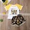 Hello Summer Baby Girl Outfit Kids Sunflower Letter print 2pcs Set for 1-6T