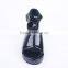 Shiny upper hot sale low price lady comfort flat thick sole buckle up sandals