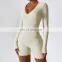 2023 Women Yoga Workout Bodysuits Gym Long Sleeve Sexy Fitness V Neck Fashion One Piece High Quality Breathable Jumpsuit