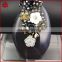 Fashion spring feeling wire wrap natural stone oval onyx agate slice & white shell flower crystal beads brooch jewelry