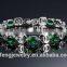 High quality wedding jewelry green rhinestone bracelet platinum plated bracelet