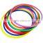 Red , green , blue , pink , blue , yellow plastic game rings