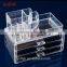 Mulit-size molding clear acrylic/ps makeup organizer cosmetic box with drawers