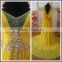 Yellow Chiffon Pleated Backless Beading Customized Prom Party Evening Dresses Vestidos PD032 real evening dress