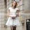 Hot Sale 2015 Guangzhou Garment Cocktail Formal Organza Lace Embroidery Sun Flowers Lady Evening Dresses