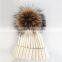 Myfur Knitted Beanie With Fur Pompom Girls Winter Beanie Hat Crochet Cap