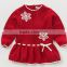girls fancy christmas pattern 100% cotton sweater dress designs for kids with hand knitted