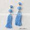 Gray And Light Blue Doubble Tassel Pendant Daggle Earring Gold Thread Wrapped Hand-made Charm Earrings