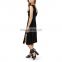 Wholesale women clothes sleeveless sexy black lace trim flutter sleeve midi dress