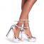 Women latest heel fancy party color design high block heels platform ankle strap closed back sandals shoes