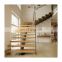 Solid oak beach wood steps mono beam straight stairs single stringer staircases with standoff glass railings
