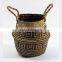 HBK Patterned foldable handmade seagrass belly storage basket with handle and multiple sizes