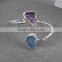 Hot sell fashion silver jewelry design double agate druzy stones cuff bangle