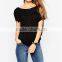 plain knit short sleeve off-back O-collar blouse for women OEM service