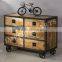 INDIAN IRON WOOD DRAWER CHEST WITH IRON WHEEL