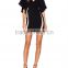Woman stylish contrast panel bell sleeve latex mini dresses black SYA15097