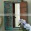 French country window design green clour antique wooden mirror