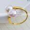7-7.5mm AAA white natural high quality luxury akoya 18k gold pearl ring, 2 pearl ring