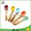 Chinese manufacturers FDA food grade heat resistant safe Eco-friendly baby silicone spoon with wooden